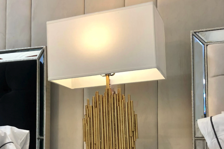 Opulent Gold Leaf Table Lamp Elevates Hotel Lobby Luxury