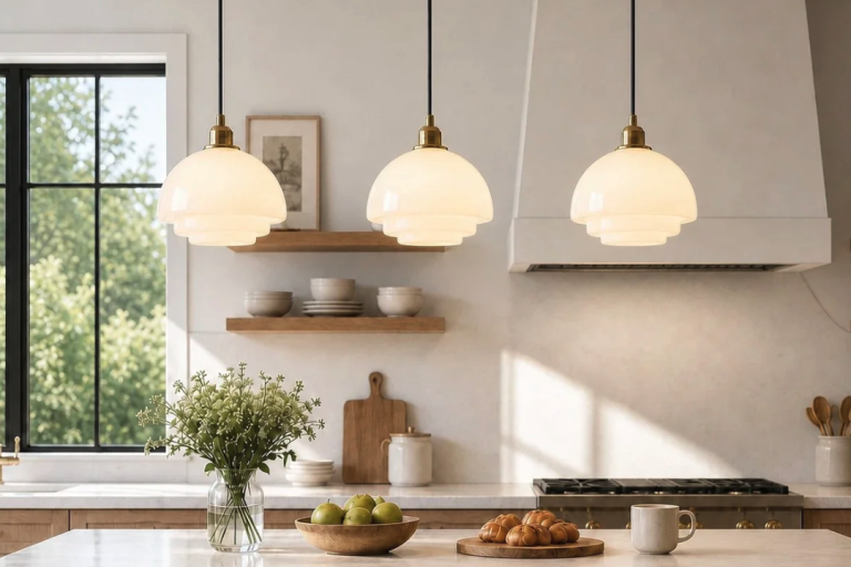 Modern Milk Glass Island Pendant: Battery Operated Convenience