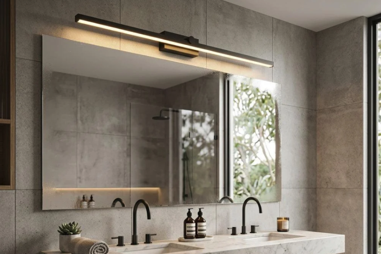 Adjustable Height Vanity Light with Sleek Concrete Finish Design